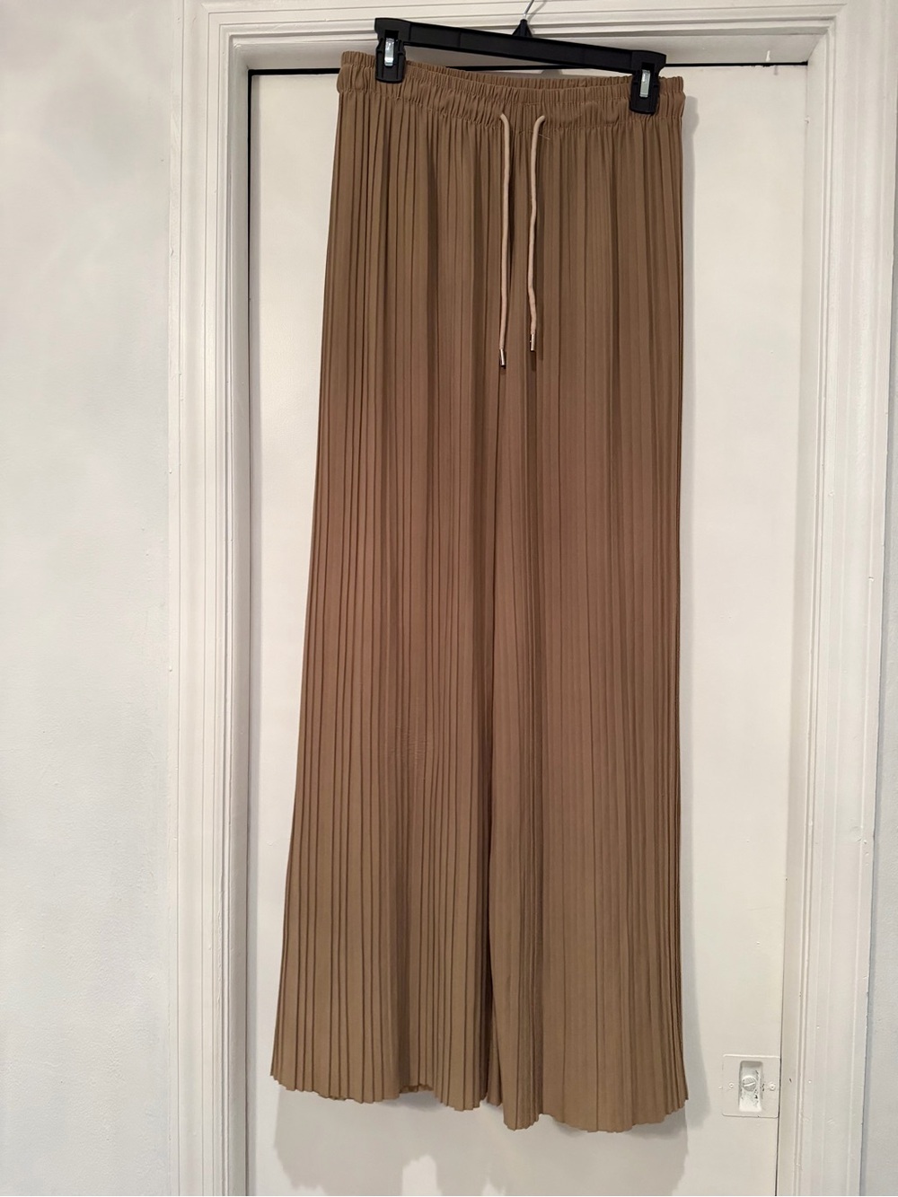 Pleated Wide-Leg Skirt Pants in Camel